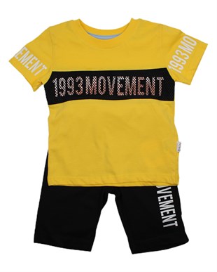1993 Movement Baskılı Fileli Kısa Kol Kaprili 2'li Erkek Çocuk Takım Sarı