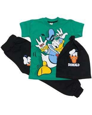 Donald Duck Baskılı Bereli Erkek Çocuk Yazlık 3'lü Takım