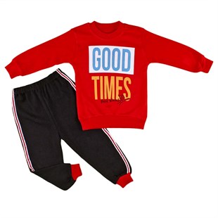 Good Times Baskılı 2li Erkek Bebek Takım-Kırmızı