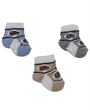 Karışık Renk 3lü Erkek Bebek Soket Çorap-Araba