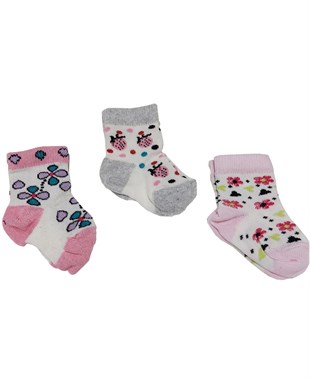 Karışık Renk 3lü Kız Bebek Soket Çorap-Çilek