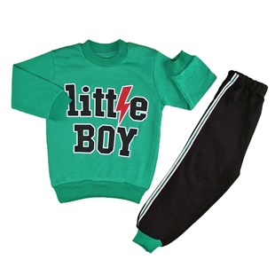 Little Boy Baskılı 2li Erkek Bebek Takım-Yeşil