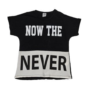 Never Baskılı Kız Çocuk T-shirt Siyah
