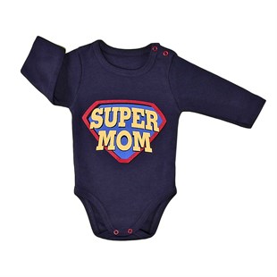 Super Mom Baskılı Uzun Kol Çıtçıtlı Badi